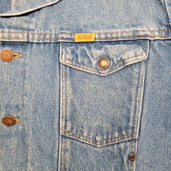 Vintage Rustler Trucker Jacket M/L 21x23 Faded Blue - Picture 9 of 15